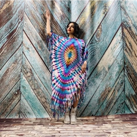 Boho Tie Dye Maxi LOA Tunic Top Dress Kaftan - Picture 8 of 12